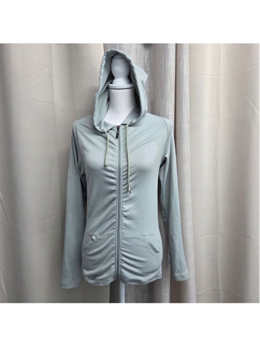 Bella Movement Womens Light Sage Zip-Up Hooded Jacket Activewear Size L